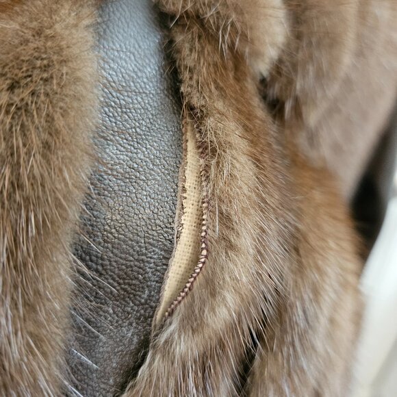 Vintage Genuine Mahogany Mink Sectioned Fur Coat W/Leather (70s-80s) Size XS - Picture 13 of 14